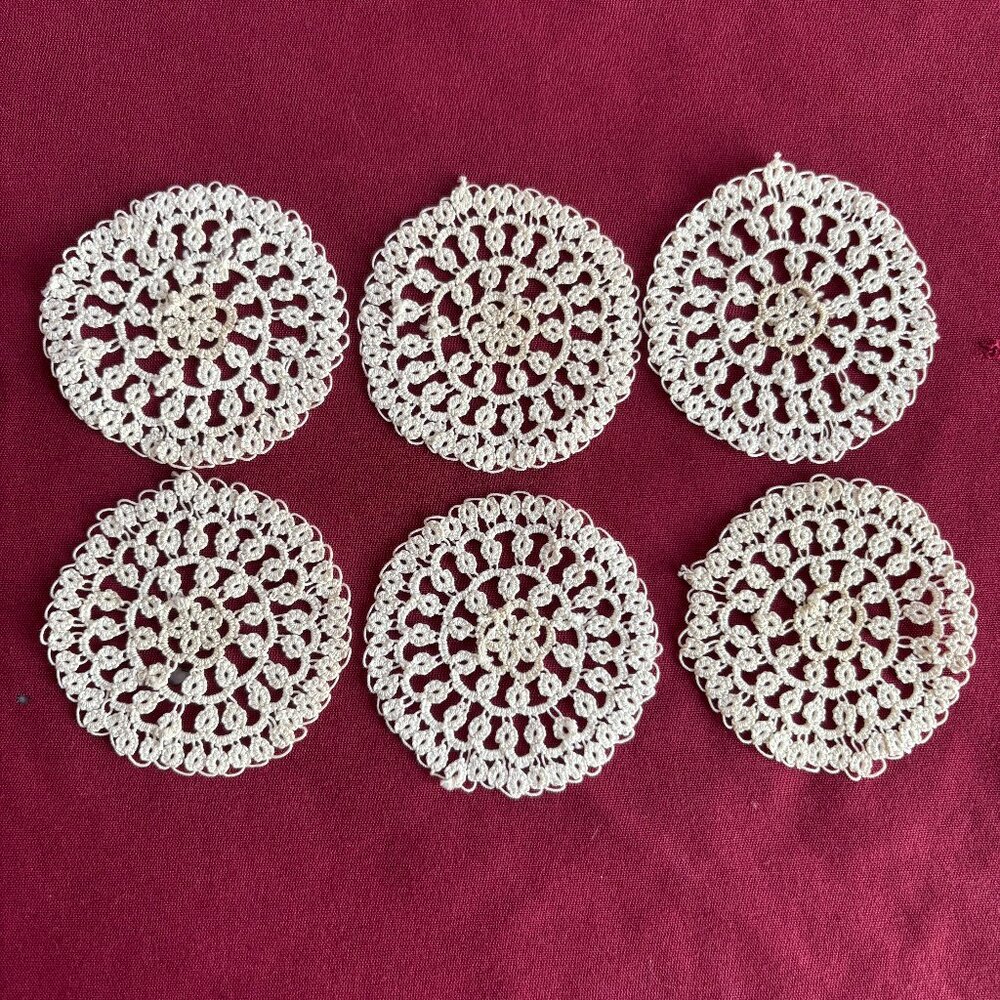 Set of 6 Small Tatted Doilies Coasters